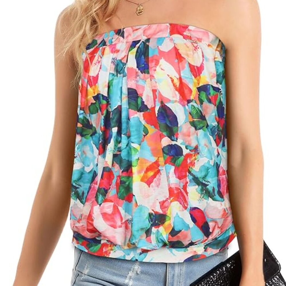 Womens Bandeau Top - Size XL - Multi Leaf Print - NWOT